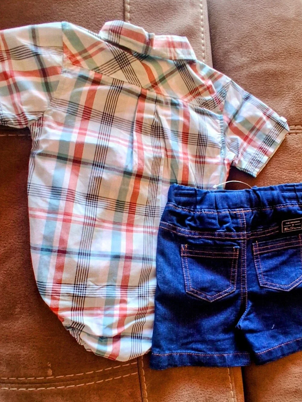 NWT Ben Sherman Brand Baby Boys 2 Piece Outfit. Shirt & Jean Shorts. Sz 6/9 Mos